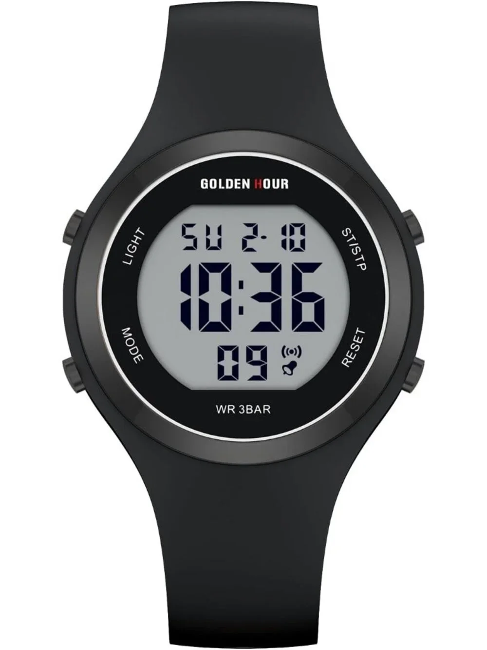 Women's All Black Waterproof Sport Digital Chronograph Silicone Strap Watches